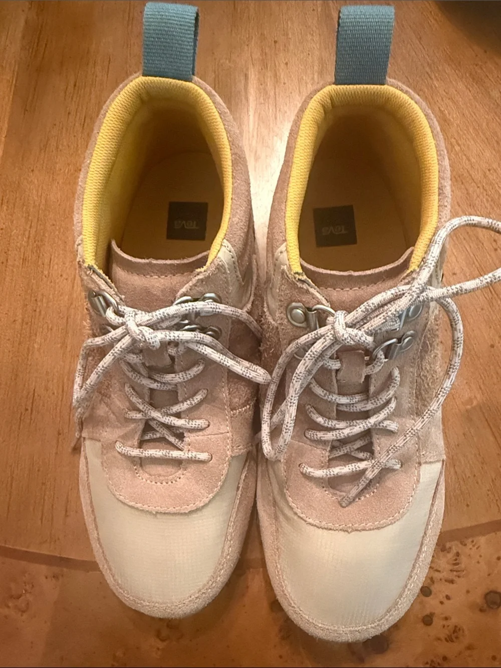 Neutral Suede & Canvas Sneakers with Yellow Lining - Picture 1 of 3